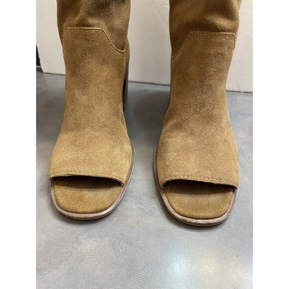 Lucky Brand Boots Women's 9.5 M Slouch Ankle Booties Heels Peep Toe Brown Suede - Picture 2 of 7